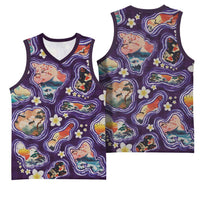 Hawaii Islands Map Design with Japanese Landscape Basketball Jersey Hawaiian Japan Fusion Art Purple Color