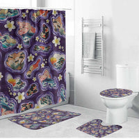 Hawaii Islands Map Design with Japanese Landscape Bathroom Set Hawaiian Japan Fusion Art Purple Color LT03 Bathroom Set (4 pcs) Purple - Polynesian Pride