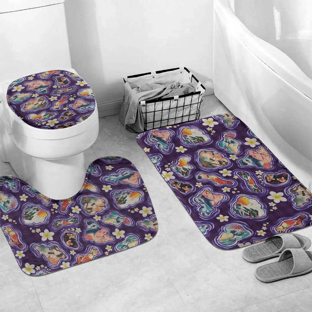 Hawaii Islands Map Design with Japanese Landscape Bathroom Set Hawaiian Japan Fusion Art Purple Color LT03 Mat Set Only (3 pcs) One Size Purple - Polynesian Pride