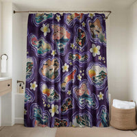 Hawaii Islands Map Design with Japanese Landscape Bathroom Set Hawaiian Japan Fusion Art Purple Color LT03 Shower Curtain Only Purple - Polynesian Pride