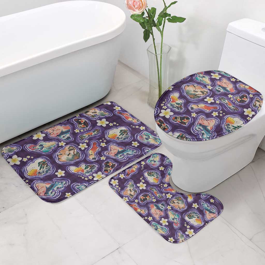 Hawaii Islands Map Design with Japanese Landscape Bathroom Set Hawaiian Japan Fusion Art Purple Color LT03 - Polynesian Pride