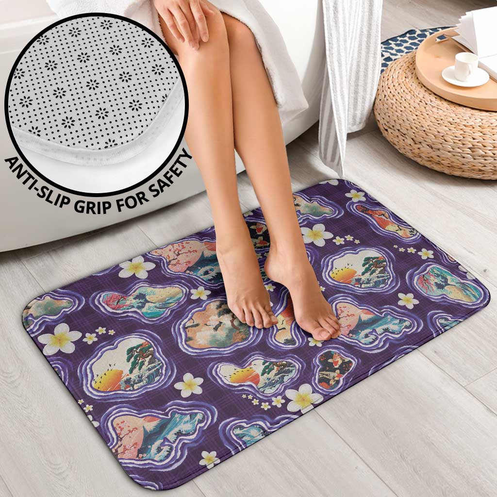 Hawaii Islands Map Design with Japanese Landscape Bathroom Set Hawaiian Japan Fusion Art Purple Color LT03 - Polynesian Pride