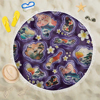 Hawaii Islands Map Design with Japanese Landscape Beach Blanket Hawaiian Japan Fusion Art Purple Color LT03 One Size 150cm Purple - Polynesian Pride