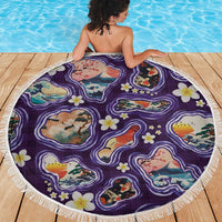 Hawaii Islands Map Design with Japanese Landscape Beach Blanket Hawaiian Japan Fusion Art Purple Color LT03 - Polynesian Pride