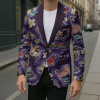 Hawaii Islands Map Design with Japanese Landscape Blazer Hawaiian Japan Fusion Art Purple Color