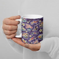 Hawaii Islands Map Design with Japanese Landscape Ceramic Mug Hawaiian Japan Fusion Art Purple Color