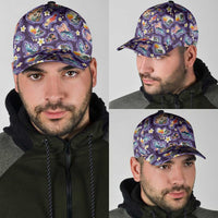 Hawaii Islands Map Design with Japanese Landscape Classic Cap Hawaiian Japan Fusion Art Purple Color