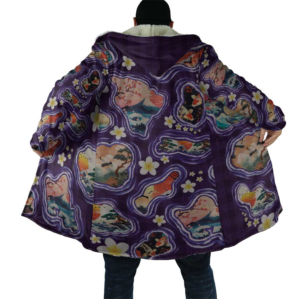 Hawaii Islands Map Design with Japanese Landscape Cloak Hawaiian Japan Fusion Art Purple Color LT03 - Polynesian Pride