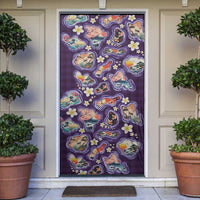 Hawaii Islands Map Design with Japanese Landscape Door Cover Hawaiian Japan Fusion Art Purple Color