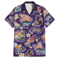 Hawaii Islands Map Design with Japanese Landscape Family Matching Tank Maxi Dress and Hawaiian Shirt Hawaiian Japan Fusion Art Purple Color LT03 Dad's Shirt - Short Sleeve Purple - Polynesian Pride