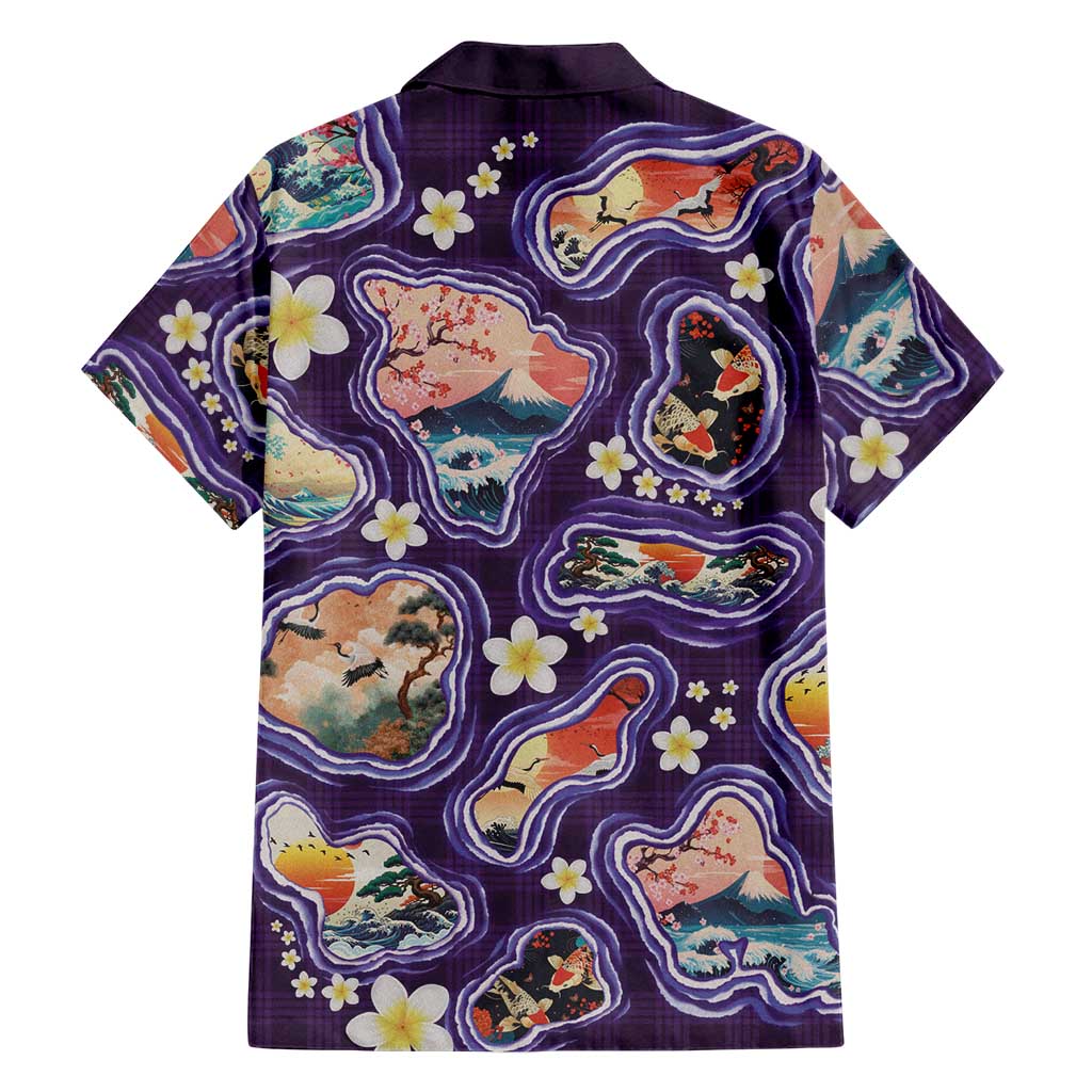 Hawaii Islands Map Design with Japanese Landscape Family Matching Tank Maxi Dress and Hawaiian Shirt Hawaiian Japan Fusion Art Purple Color LT03 - Polynesian Pride