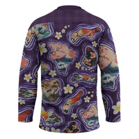Hawaii Islands Map Design with Japanese Landscape Hockey Jersey Hawaiian Japan Fusion Art Purple Color