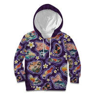 Hawaii Islands Map Design with Japanese Landscape Kid Hoodie Hawaiian Japan Fusion Art Purple Color