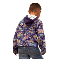 Hawaii Islands Map Design with Japanese Landscape Kid Hoodie Hawaiian Japan Fusion Art Purple Color