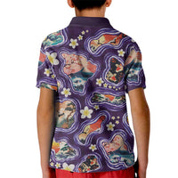 Hawaii Islands Map Design with Japanese Landscape Kid Polo Shirt Hawaiian Japan Fusion Art Purple Color