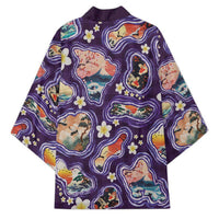Hawaii Islands Map Design with Japanese Landscape Kimono Hawaiian Japan Fusion Art Purple Color LT03 - Polynesian Pride