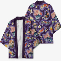 Hawaii Islands Map Design with Japanese Landscape Kimono Hawaiian Japan Fusion Art Purple Color LT03 - Polynesian Pride