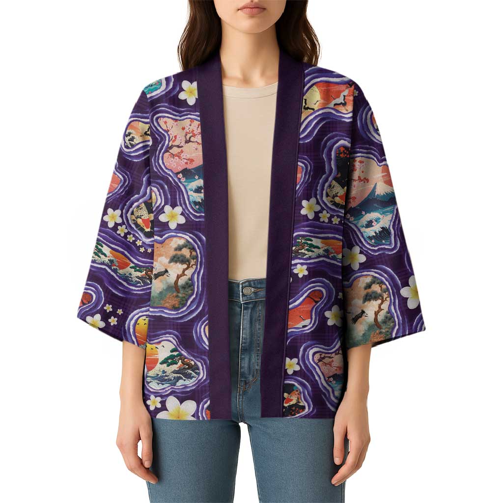 Hawaii Islands Map Design with Japanese Landscape Kimono Hawaiian Japan Fusion Art Purple Color LT03 - Polynesian Pride