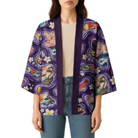 Hawaii Islands Map Design with Japanese Landscape Kimono Hawaiian Japan Fusion Art Purple Color LT03 - Polynesian Pride