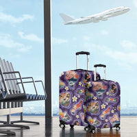 Hawaii Islands Map Design with Japanese Landscape Luggage Cover Hawaiian Japan Fusion Art Purple Color