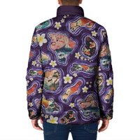 Hawaii Islands Map Design with Japanese Landscape Padded Jacket Hawaiian Japan Fusion Art Purple Color LT03 - Polynesian Pride
