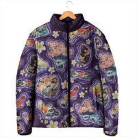 Hawaii Islands Map Design with Japanese Landscape Padded Jacket Hawaiian Japan Fusion Art Purple Color LT03 - Polynesian Pride