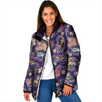 Hawaii Islands Map Design with Japanese Landscape Padded Jacket Hawaiian Japan Fusion Art Purple Color LT03 Women Purple - Polynesian Pride