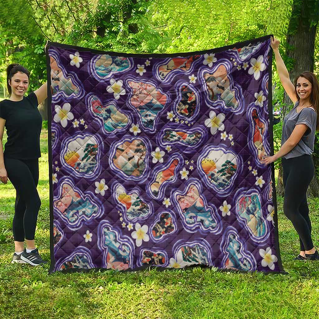 Hawaii Islands Map Design with Japanese Landscape Quilt Hawaiian Japan Fusion Art Purple Color LT03 - Polynesian Pride