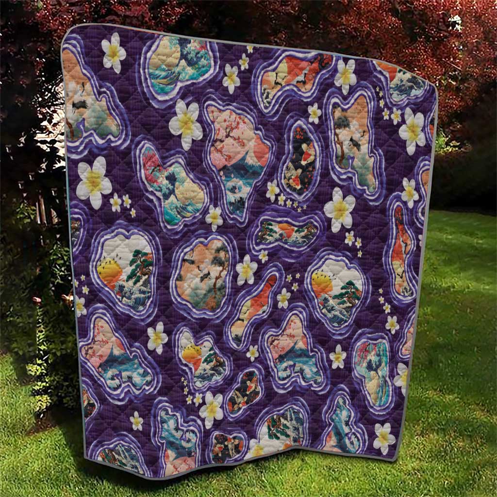 Hawaii Islands Map Design with Japanese Landscape Quilt Hawaiian Japan Fusion Art Purple Color LT03 - Polynesian Pride