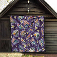 Hawaii Islands Map Design with Japanese Landscape Quilt Hawaiian Japan Fusion Art Purple Color LT03 - Polynesian Pride