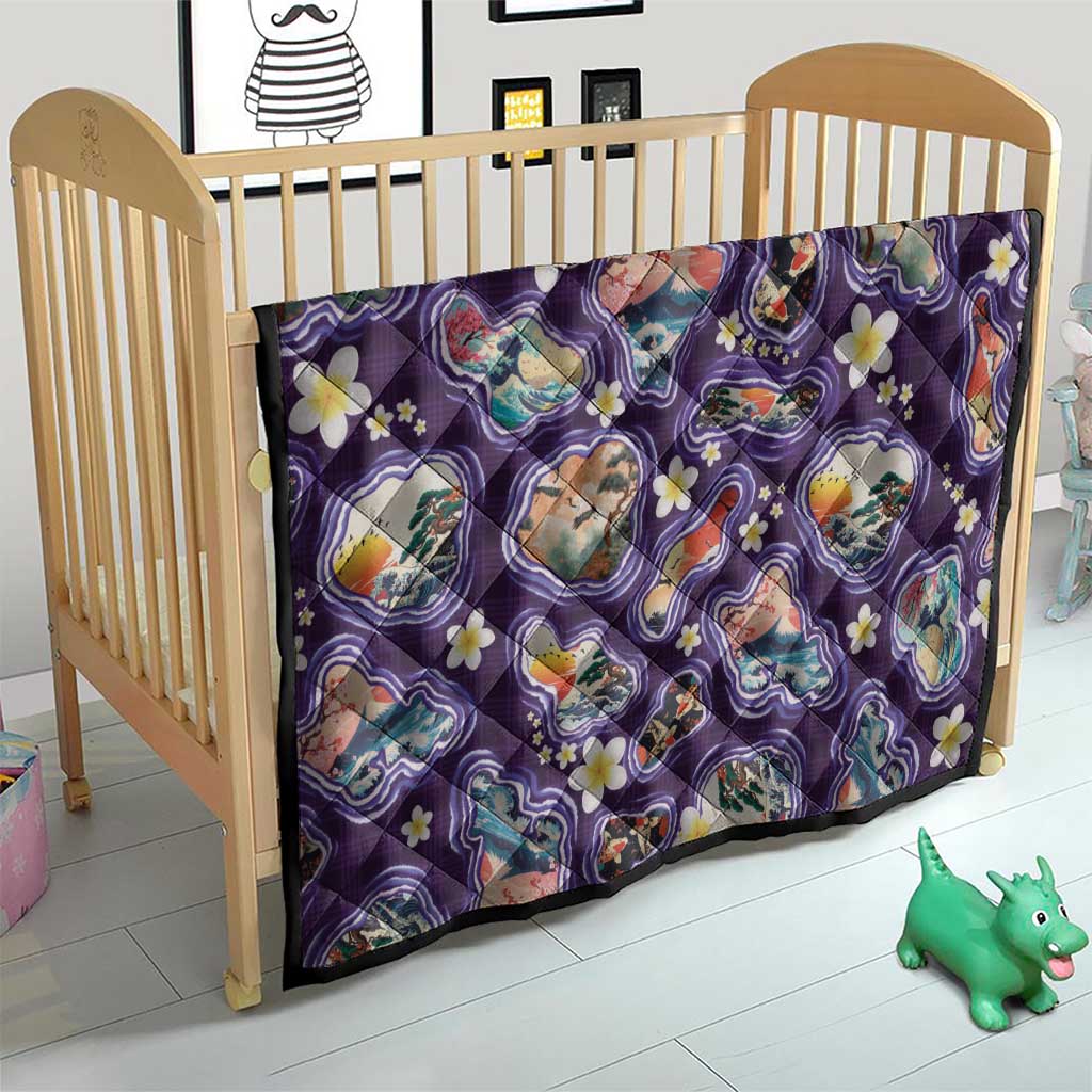 Hawaii Islands Map Design with Japanese Landscape Quilt Hawaiian Japan Fusion Art Purple Color LT03 - Polynesian Pride