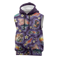 Hawaii Islands Map Design with Japanese Landscape Sleeveless Hoodie Hawaiian Japan Fusion Art Purple Color