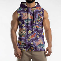 Hawaii Islands Map Design with Japanese Landscape Sleeveless Hoodie Hawaiian Japan Fusion Art Purple Color