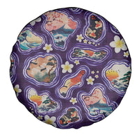 Hawaii Islands Map Design with Japanese Landscape Spare Tire Cover Hawaiian Japan Fusion Art Purple Color