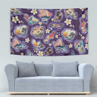 Hawaii Islands Map Design with Japanese Landscape Tapestry Hawaiian Japan Fusion Art Purple Color LT03 - Polynesian Pride