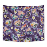 Hawaii Islands Map Design with Japanese Landscape Tapestry Hawaiian Japan Fusion Art Purple Color LT03 - Polynesian Pride