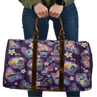 Hawaii Islands Map Design with Japanese Landscape Travel Bag Hawaiian Japan Fusion Art Purple Color