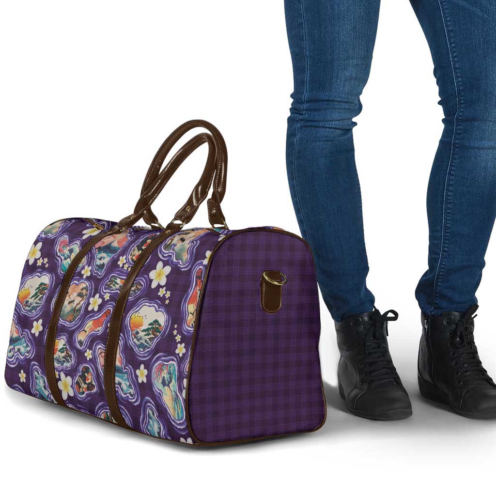 Hawaii Islands Map Design with Japanese Landscape Travel Bag Hawaiian Japan Fusion Art Purple Color