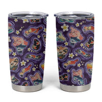 Hawaii Islands Map Design with Japanese Landscape Tumbler Cup Hawaiian Japan Fusion Art Purple Color