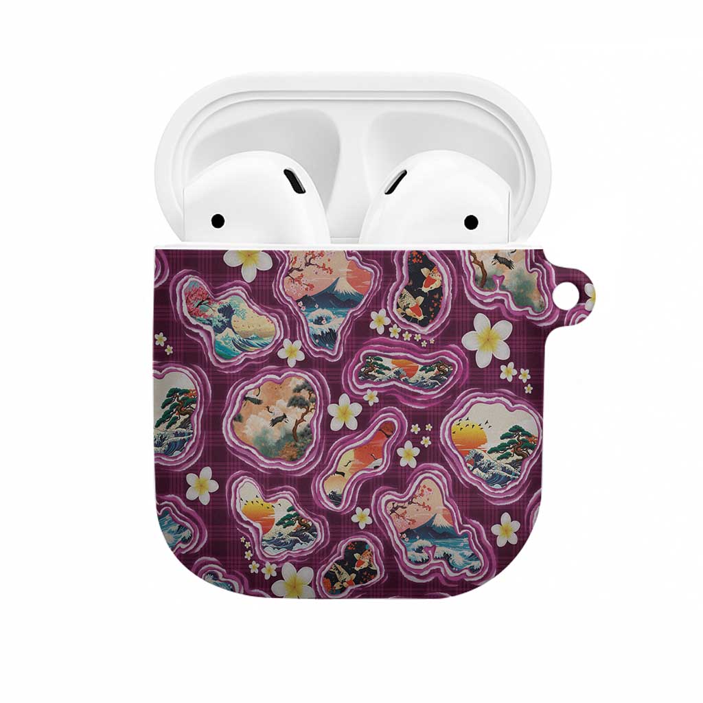 Hawaii Islands Map Design with Japanese Landscape AirPods Case Hawaiian Japan Fusion Art Pink Color