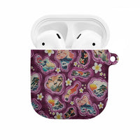 Hawaii Islands Map Design with Japanese Landscape AirPods Case Hawaiian Japan Fusion Art Pink Color