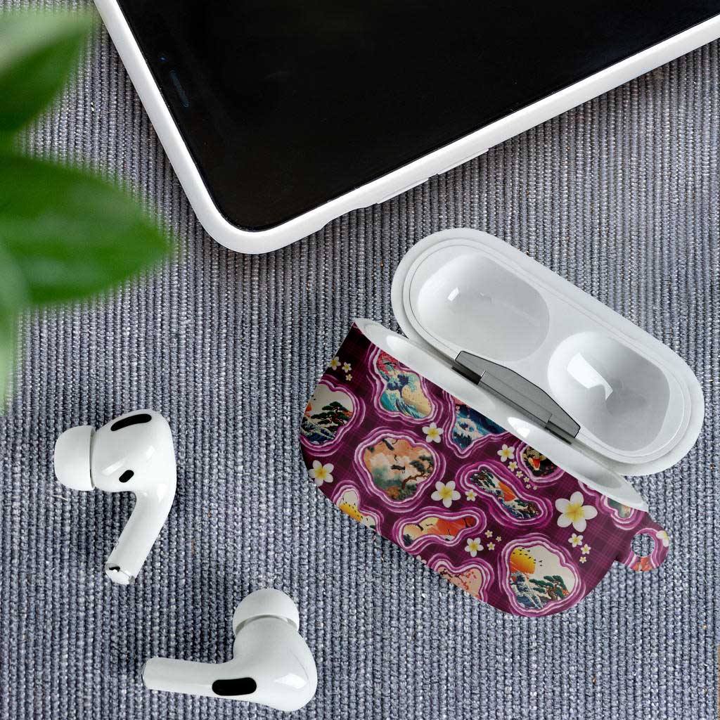 Hawaii Islands Map Design with Japanese Landscape AirPods Case Hawaiian Japan Fusion Art Pink Color