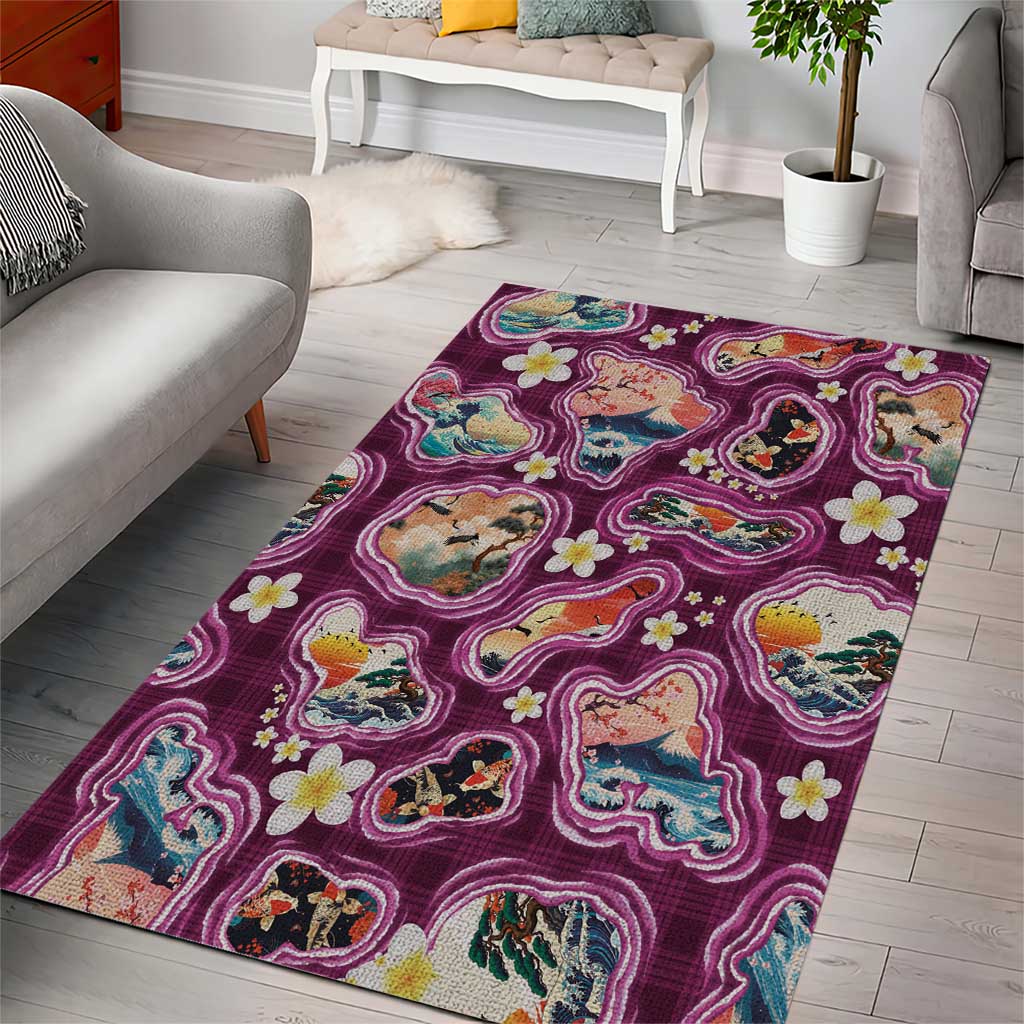 Hawaii Islands Map Design with Japanese Landscape Area Rug Hawaiian Japan Fusion Art Pink Color LT03 - Polynesian Pride