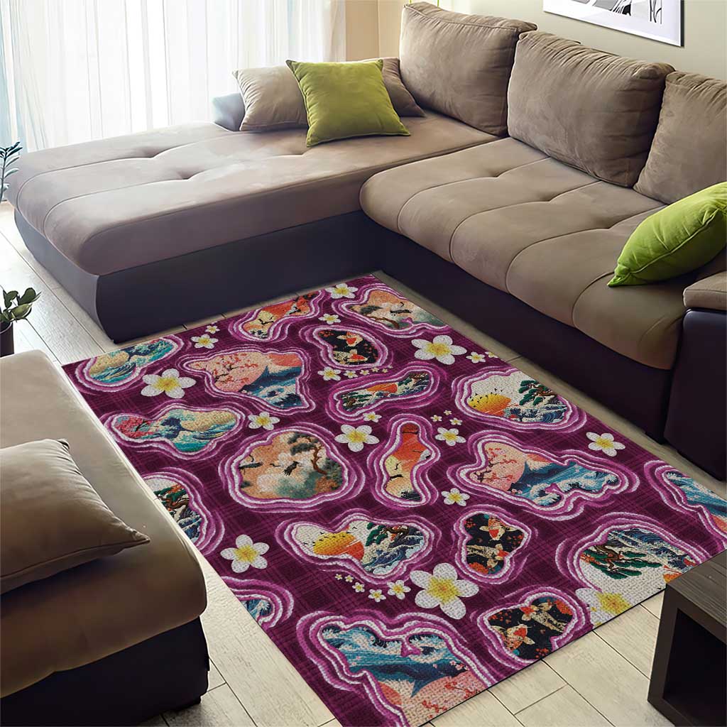 Hawaii Islands Map Design with Japanese Landscape Area Rug Hawaiian Japan Fusion Art Pink Color LT03 - Polynesian Pride