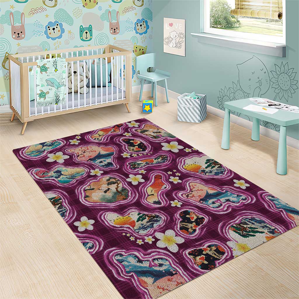 Hawaii Islands Map Design with Japanese Landscape Area Rug Hawaiian Japan Fusion Art Pink Color LT03 - Polynesian Pride