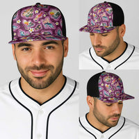 Hawaii Islands Map Design with Japanese Landscape Baseball Net Cap Hawaiian Japan Fusion Art Pink Color