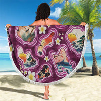 Hawaii Islands Map Design with Japanese Landscape Beach Blanket Hawaiian Japan Fusion Art Pink Color