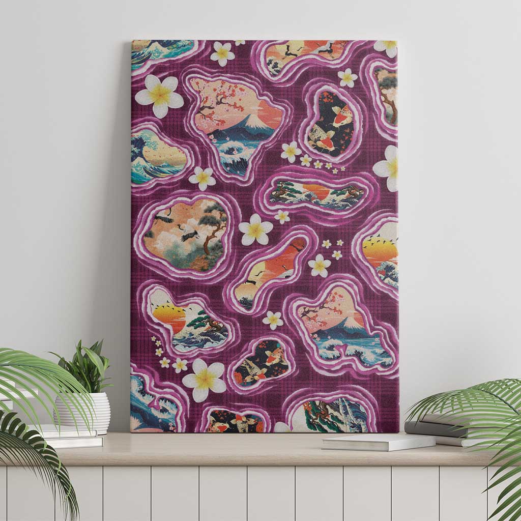 Hawaii Islands Map Design with Japanese Landscape Canvas Wall Art Hawaiian Japan Fusion Art Pink Color LT03 - Polynesian Pride