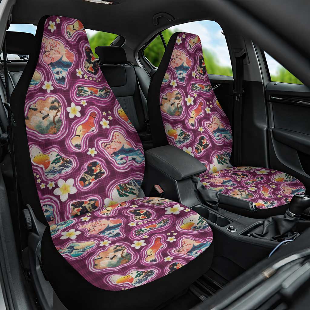 Hawaii Islands Map Design with Japanese Landscape Car Seat Cover Hawaiian Japan Fusion Art Pink Color