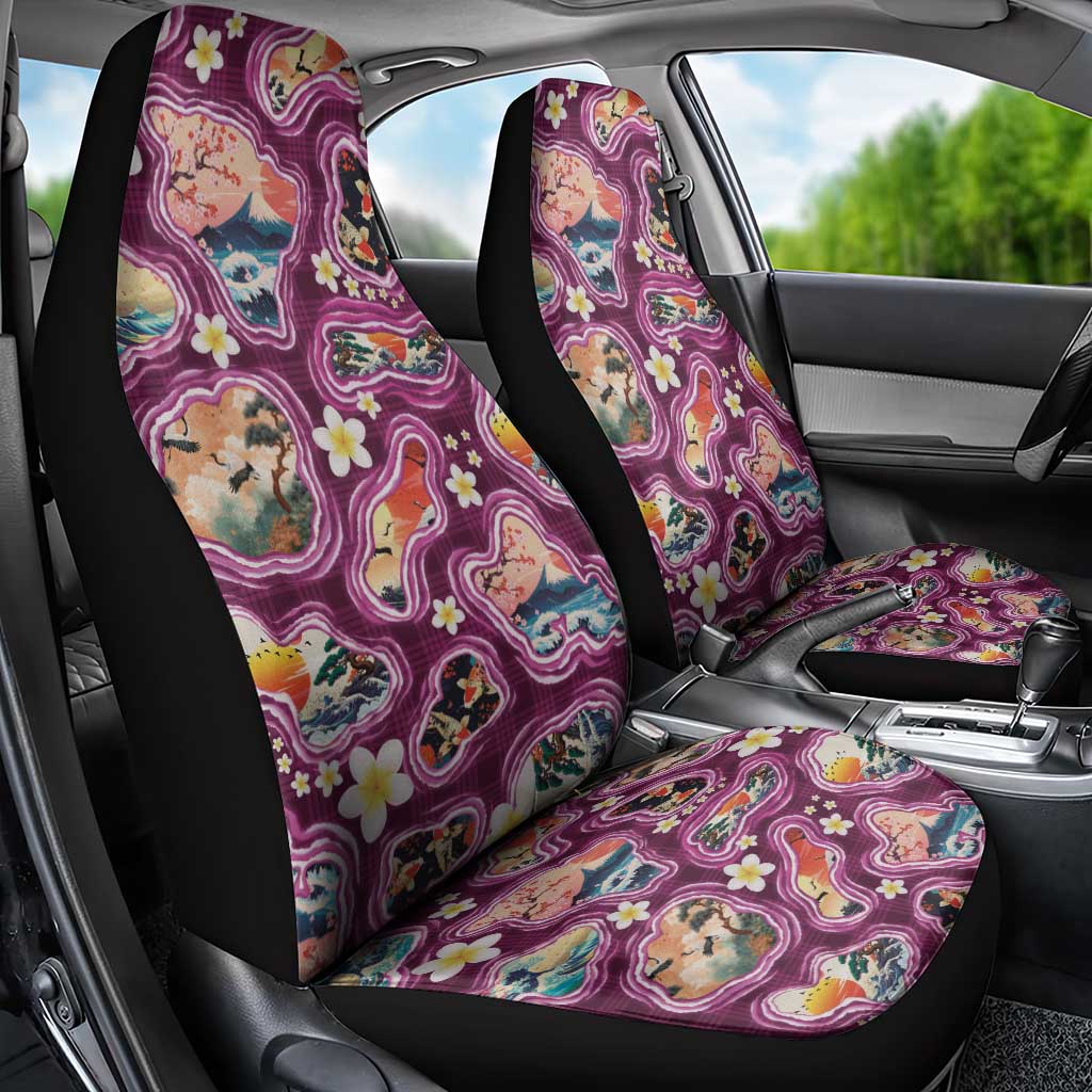 Hawaii Islands Map Design with Japanese Landscape Car Seat Cover Hawaiian Japan Fusion Art Pink Color